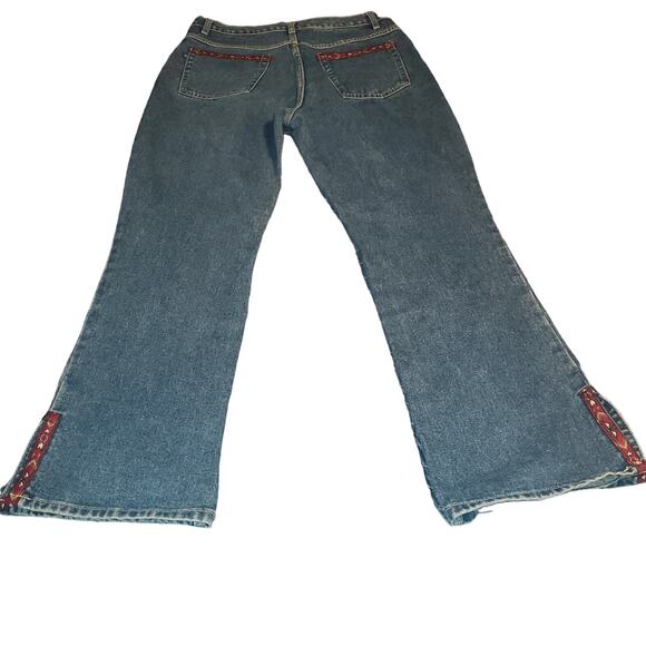 Vintage No Boundaries Size 15 (32x30) Cotton Split Flare Jeans Aztec Red Boho - Picture 3 of 10